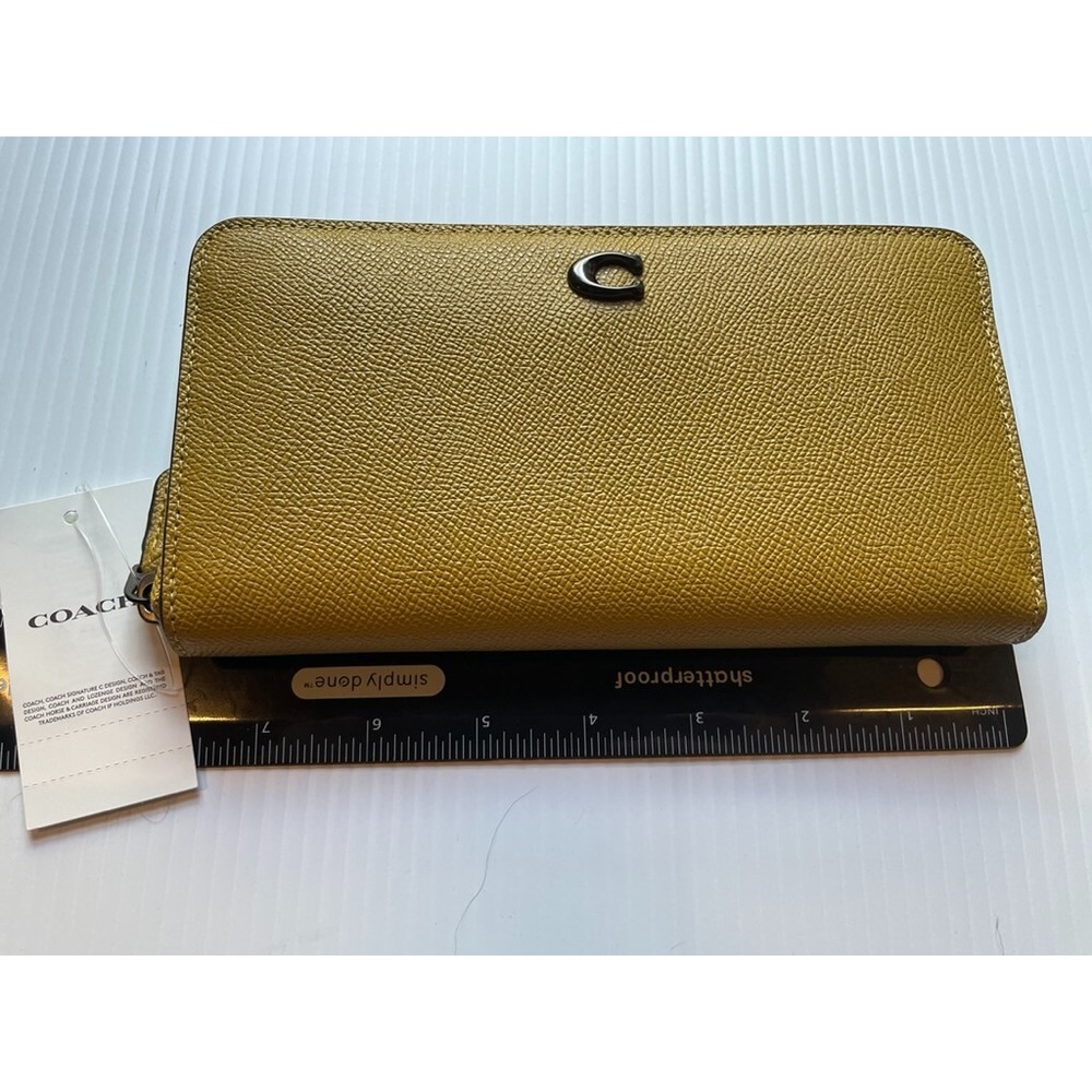 Coach CC953 Flax Leather Accordion Zip Leather Wallet Yellow V5 LQT NWT